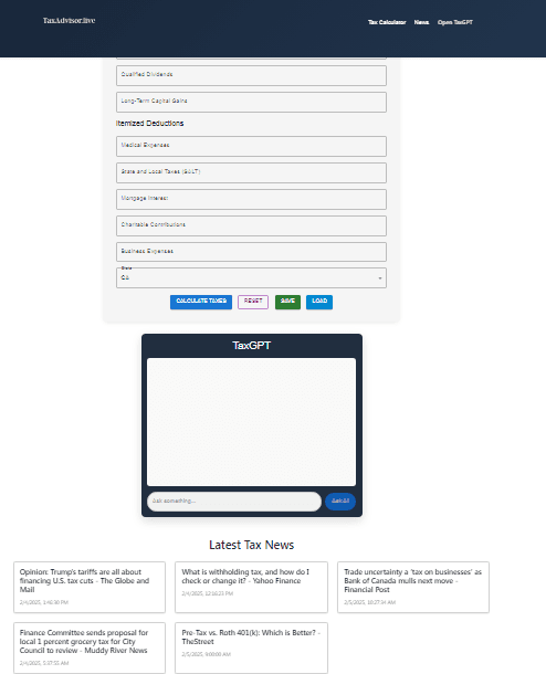 Tax Advisor AI web application